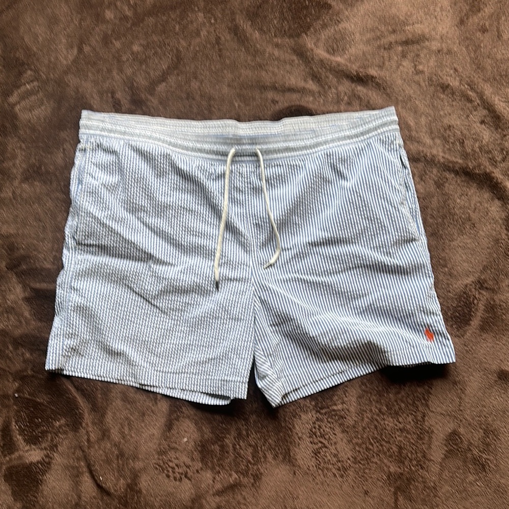 Polo by Ralph Lauren Blue and White Swim Trunks Classic Design